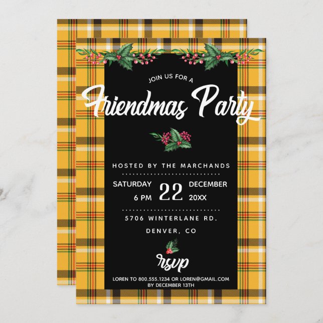 Invitation à la fête Friendsmas à carreaux Tartan  (Devant / Derrière)