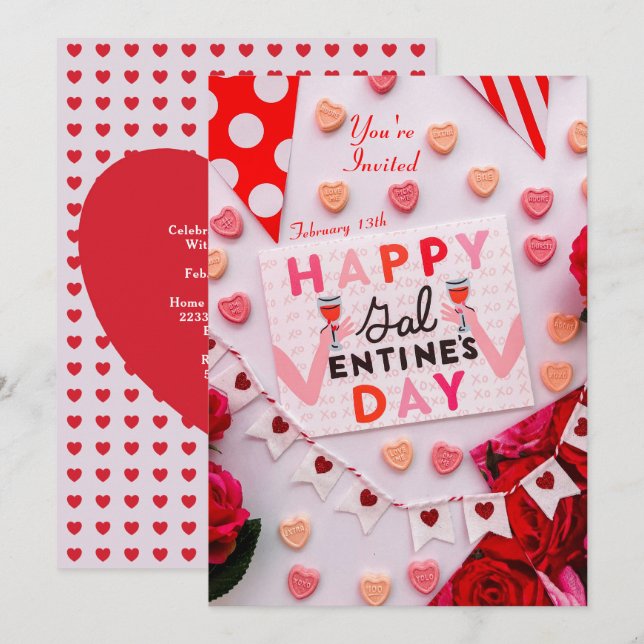 Invitation à la fête Galentine's Day Nourriture &  (Devant / Derrière)