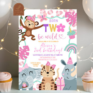 Invitation à la fête Girl Safari Née POUR être sau