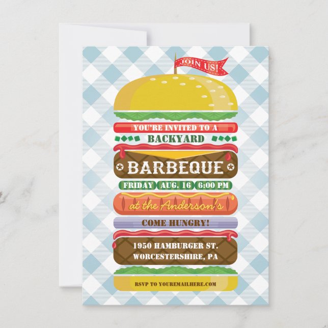 Invitation à la fête Hamburger empilé (Devant)