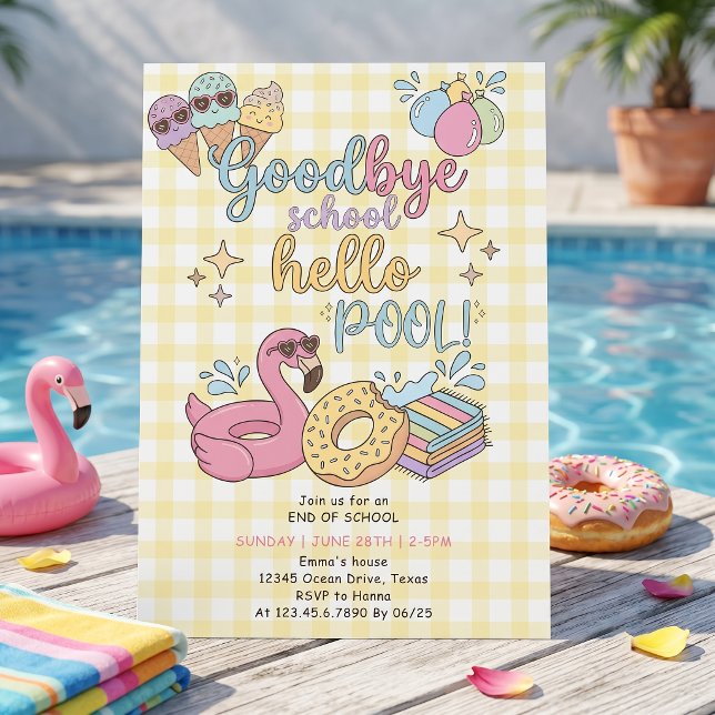 Invitation à la fête jaune Hello Pool Party Caro (Créateur téléchargé)