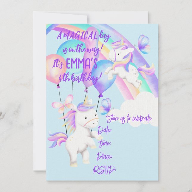 Invitation à la fête Licorne (Devant)