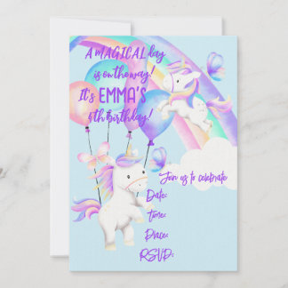 Invitation à la fête Licorne