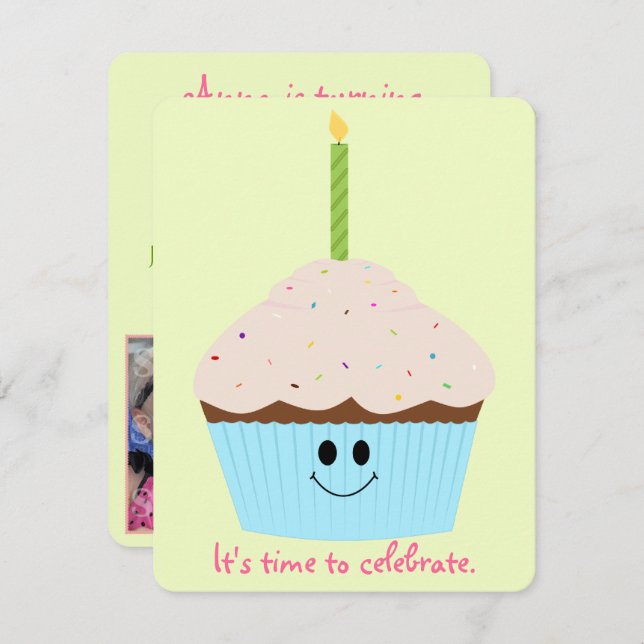 Invitation à la fête Modèle photo Cupcake (Devant / Derrière)