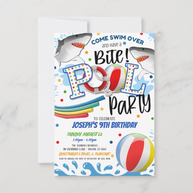 Invitation à la fête piscine attaque de requins (Devant)
