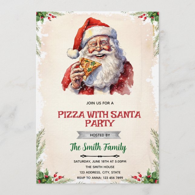 Invitation à la fête Pizza avec le Père Noël (Devant)
