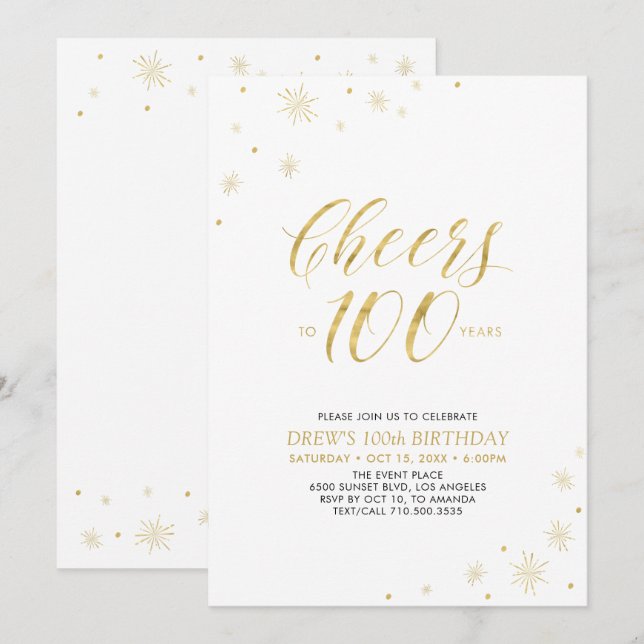 Invitation À la fête pour 100 ans | Fête d'anniversaire 100 a (Devant / Derrière)