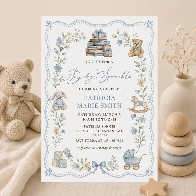 Invitation à la fête prénatale bébé fleurs bleues  (Créateur téléchargé)