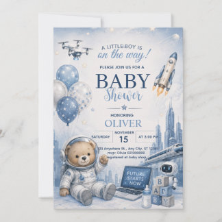Invitation à la fête prénatale du bébé garçon ours