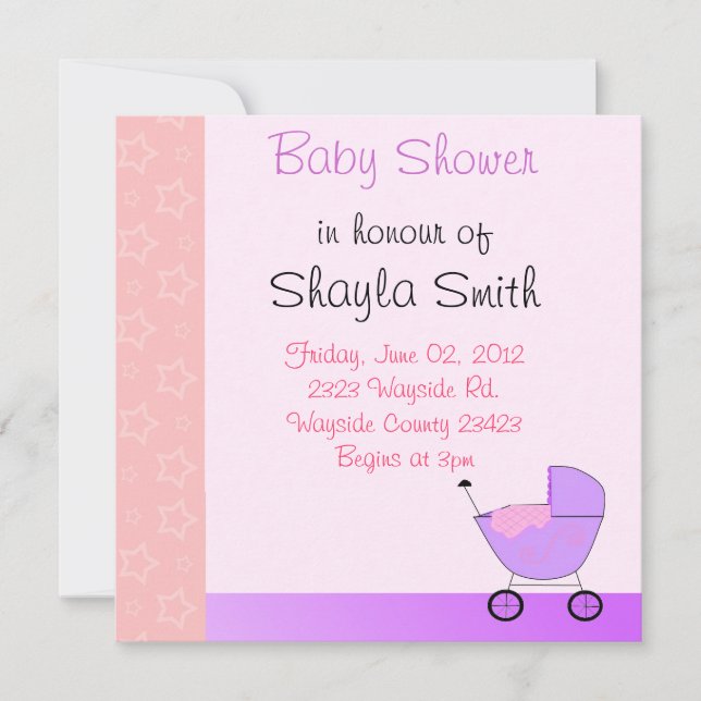 Invitation à la fête prénatale pour le bébé Buggy (Devant)