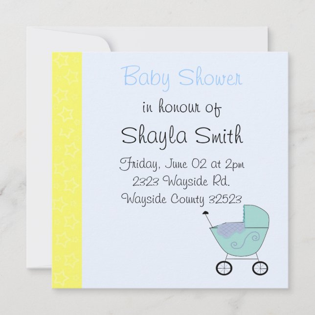 Invitation à la fête prénatale pour le bébé Buggy (Devant)