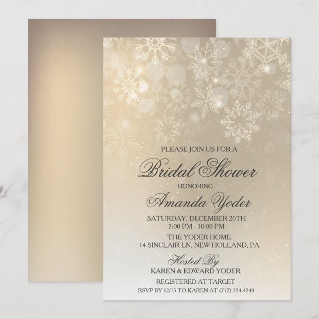 Invitation à la fête prénuptiale flocon de neige d (Devant / Derrière)