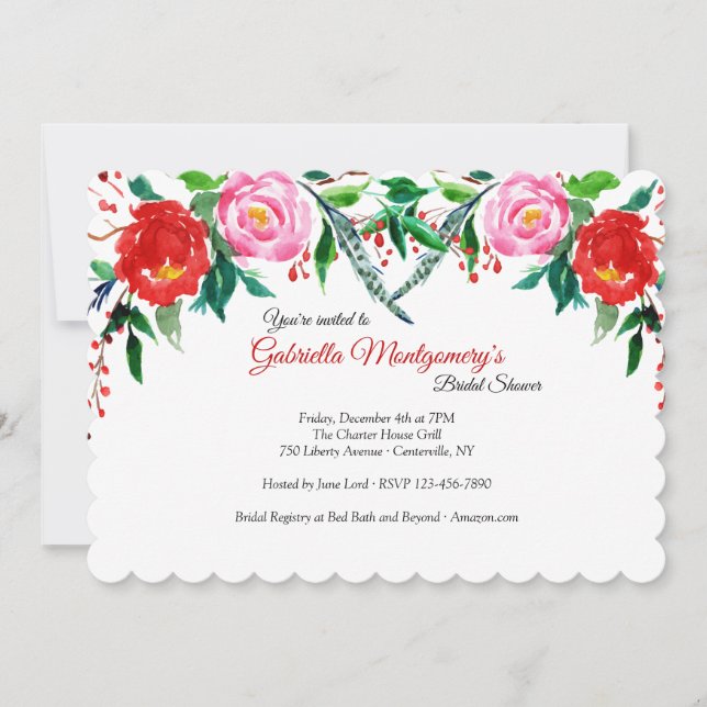 Invitation à la fête prénuptiale Roses d'hiver (Devant)