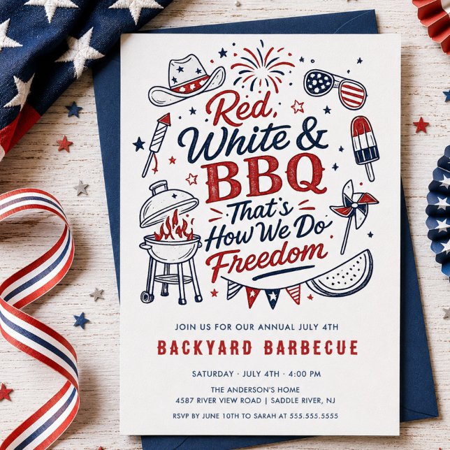 Invitation à la fête Red White & BBQ (Créateur téléchargé)