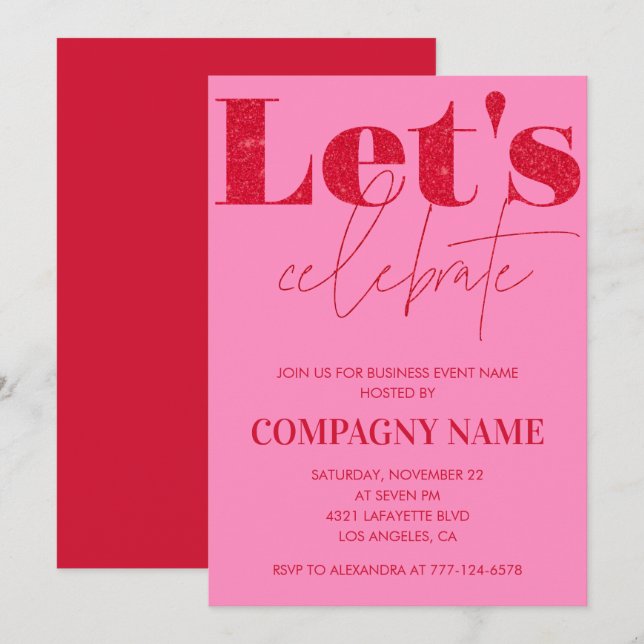 Invitation à la fête rose de l'entreprise Célèbron (Devant / Derrière)