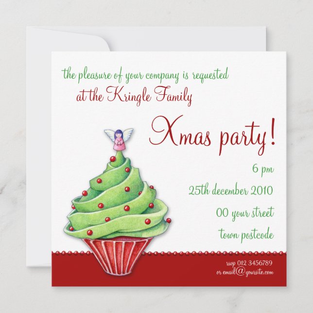 Invitation à la fête rouge de Noël de la Cupcake (Devant)
