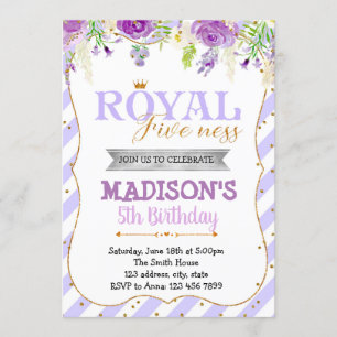 Invitation à la fête royale violette de cinquième 