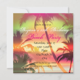 Invitation à la fête sur la plage avec palmiers et