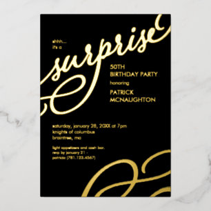 Invitation à la fête surprise Black and Gold Foil