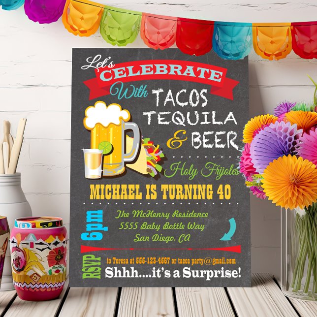 Invitation à la fête Tacos, Tequila et Beer Fiesta (Créateur téléchargé)