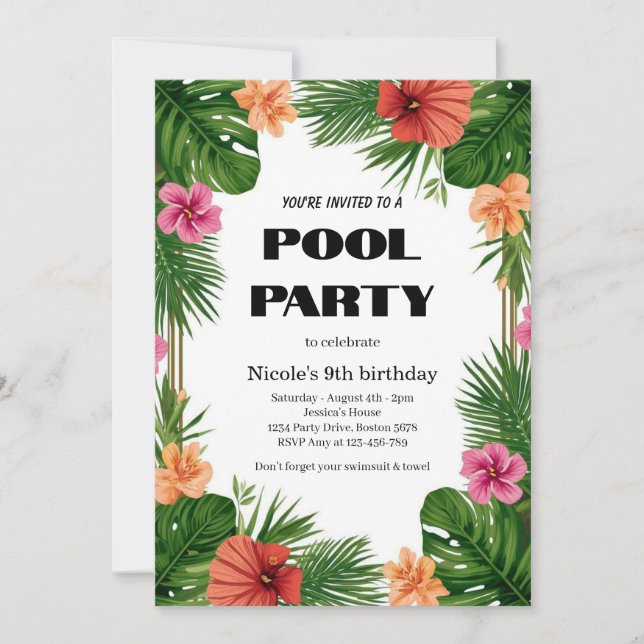 Invitation à la fête tropicale au bord de la pisci (Devant)