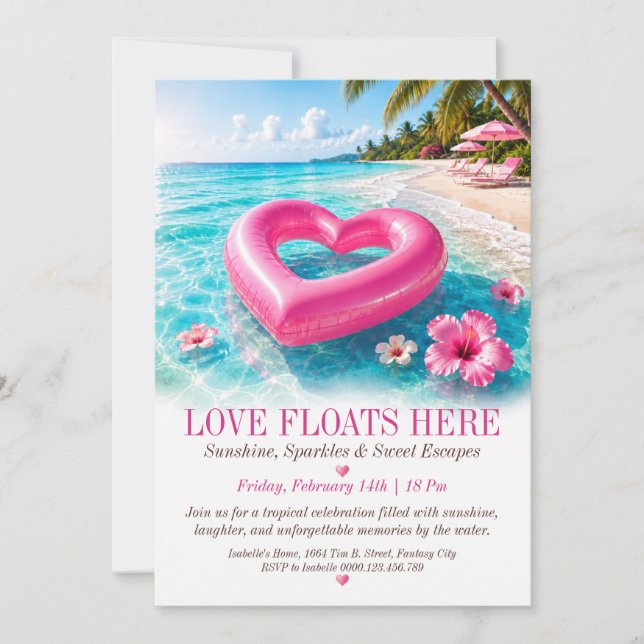 Invitation à la fête tropicale de plage Love Float (Devant)