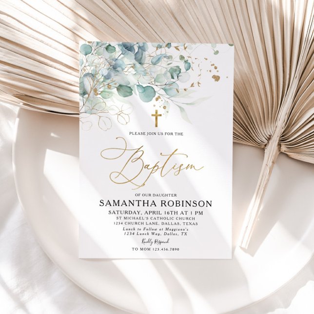 Invitation à la feuille d'eucalyptus et au baptême (Créateur téléchargé)