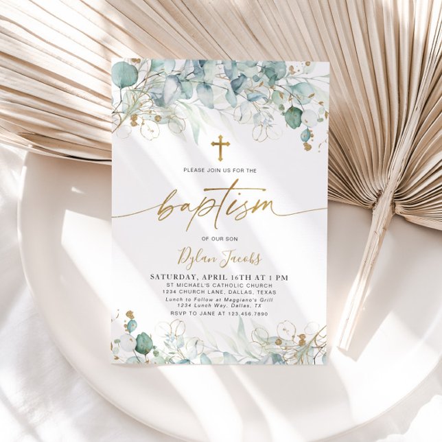 Invitation à la feuille d'eucalyptus et au baptême (Créateur téléchargé)