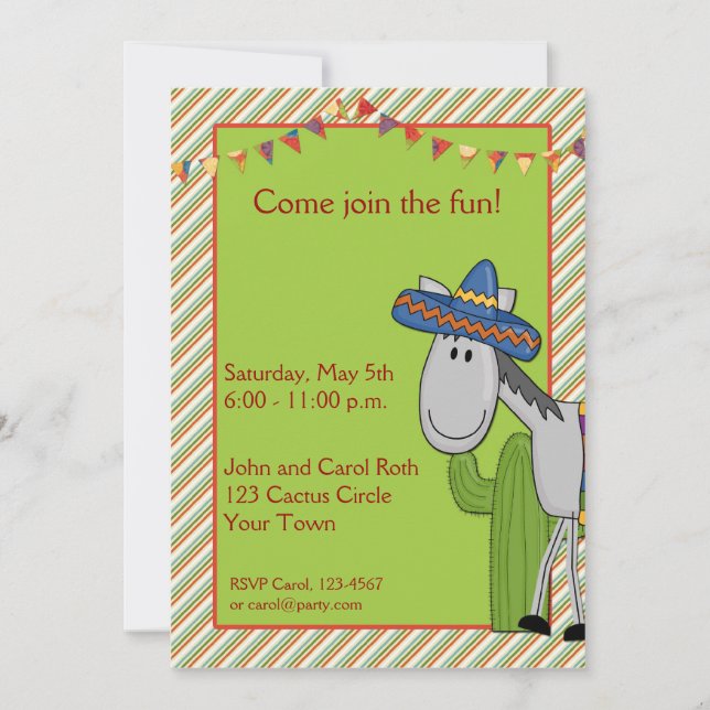 Invitation à la Fiesta de Cactus Donkey (Devant)