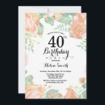 Invitation à la florale de la pêche botanique 40e<br><div class="desc">Invitation à la florale de la Pêche botanique 40e anniversaire. Floral Pink Peonies Invitation d'anniversaire pour les femmes. Fleur florale aquarelle. Fleurs de roses et de pivoines élégantes. Anniversaire adulte. Arrière - plan blanc. Noir et Blanc. 13e 15e 16e 18e 20e 21e 30e 40e 50e 60e 70e 80e 90e 100e,...</div>