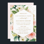 Invitation à la florale d'or moderne Blush 21e ann<br><div class="desc">Invitations d'anniversaire florales plus modernes au Little Bayleigh Store!</div>