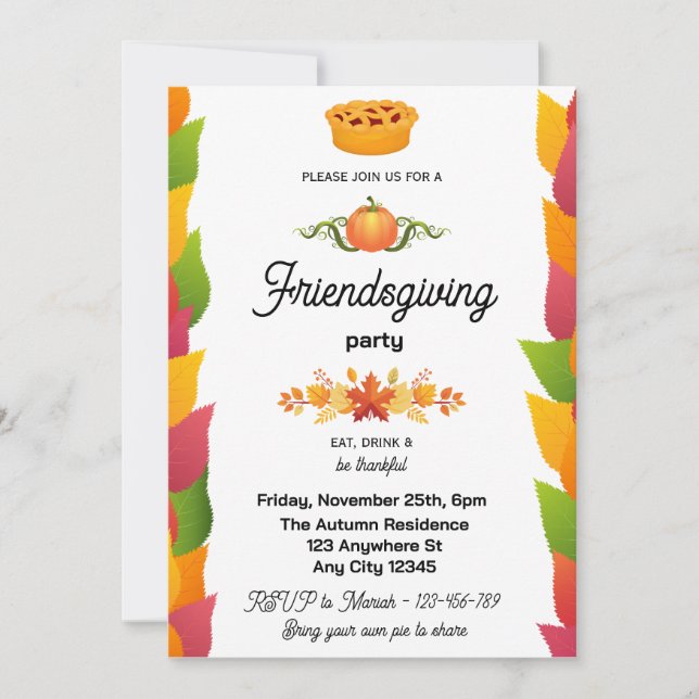 Invitation à la Friendsgiving des feuilles d'autom (Devant)