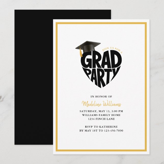 Invitation à la Grad Party de coeur (Devant / Derrière)