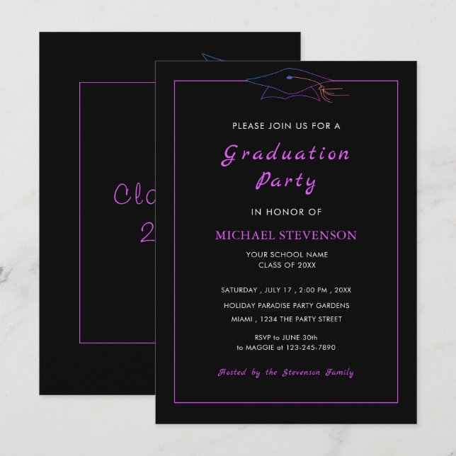 Invitation à la graduation couleur et police préfé (Devant / Derrière)
