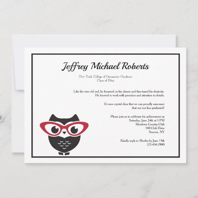 Invitation à la graduation de l'Optométrie des yeu (Devant)