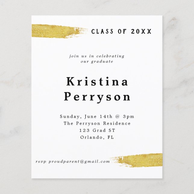 Invitation à la graduation en blanc et en or (Devant)