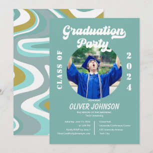 Invitation à la graduation en bleu et or de Funky
