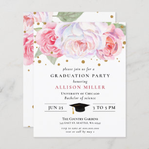 Invitation à la graduation Florale Pink Or Budget