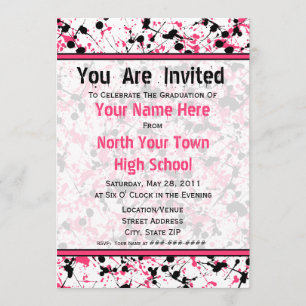 Invitation à la graduation Pink & Black Splatter -