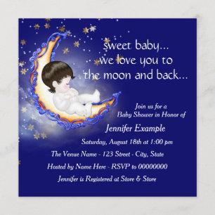 Invitation À la lune et au baby shower arrière