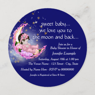 Invitation À la lune et au baby shower arrière