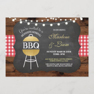 Invitation à la maison rustique d'or de BBQ de