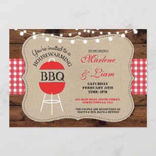 Invitation à la maison rustique rouge de BBQ de