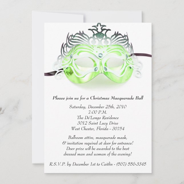 Invitation à la mascarade de Noël verte (Devant)