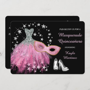Invitation à la mascarade rose vif Quinceanera