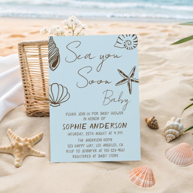 Invitation À la mer bientôt Bébé Boho Fête Prénatale Côtière (Créateur téléchargé)