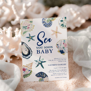 Invitation À la mer bientôt Bébé' Coquillages Baby Shower Côt