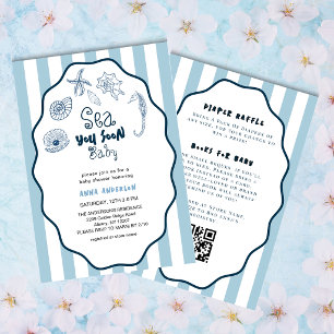 Invitation À la mer bientôt Bébé Coquillages bleus Mignon Sho