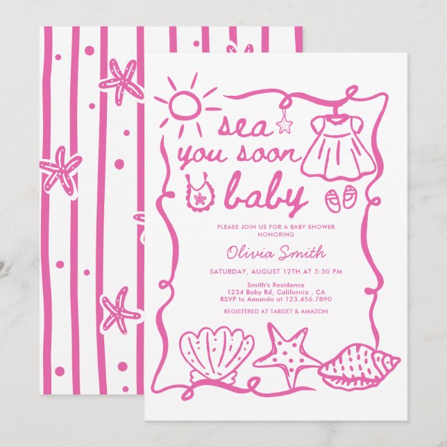 Invitation À la mer bientôt, bébé Fête de naissance côtière c (Devant / Derrière)