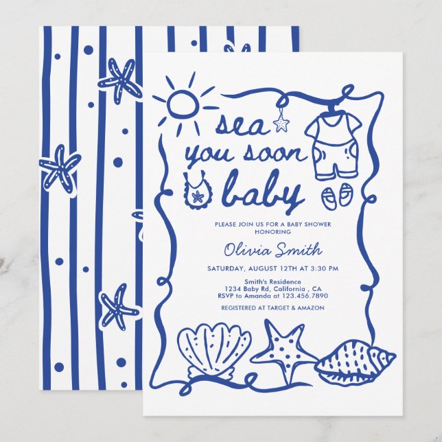Invitation À la mer bientôt, bébé Shower de plage coquillage  (Devant / Derrière)